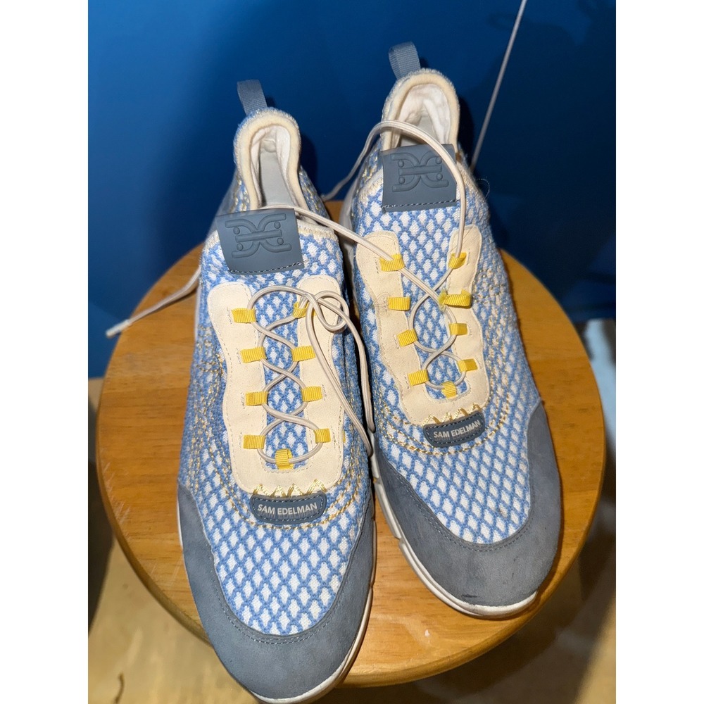 Sam Edelman Chelsie Blue Grey Mesh Suede Platform Sneakers Womens 10.5 M